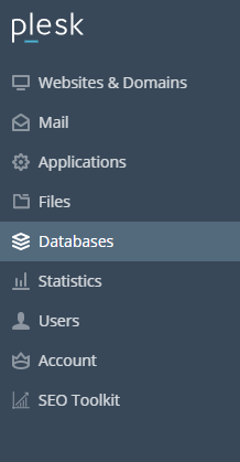 Database section in Plesk