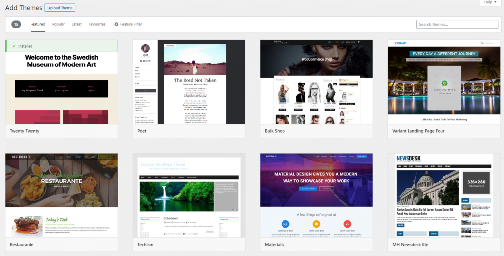 Add Themes screen in WordPress