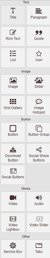 Widget options in Sitepad