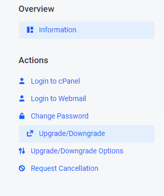 Upgrade/Downgrade option in cPanel