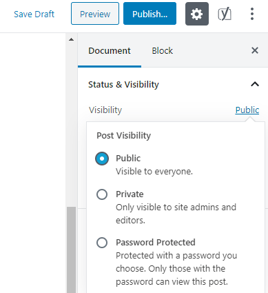 Visibility settings in WordPress