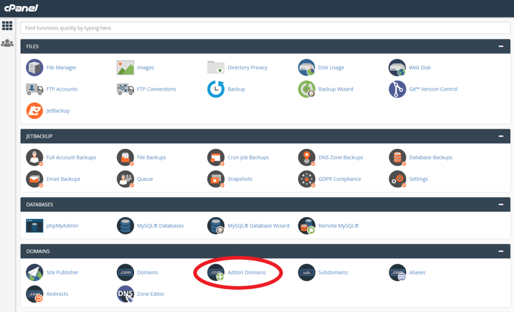 Addon Domains location in cPanel