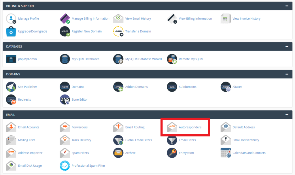Autoresponders option in cPanel