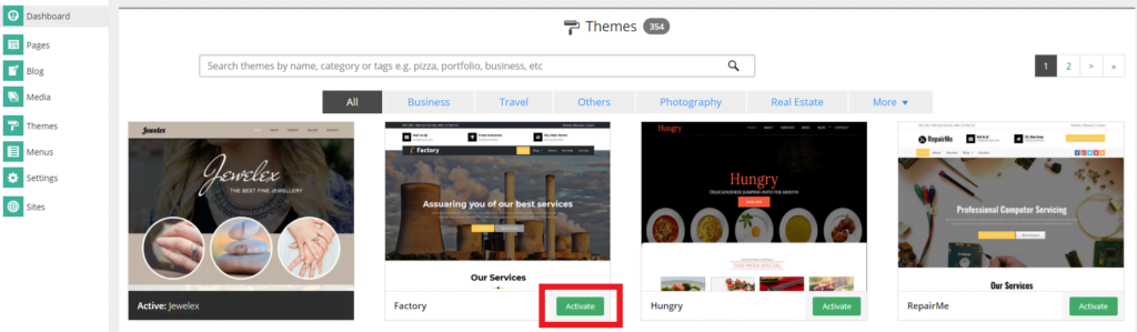 Activate Theme option in Sitepad