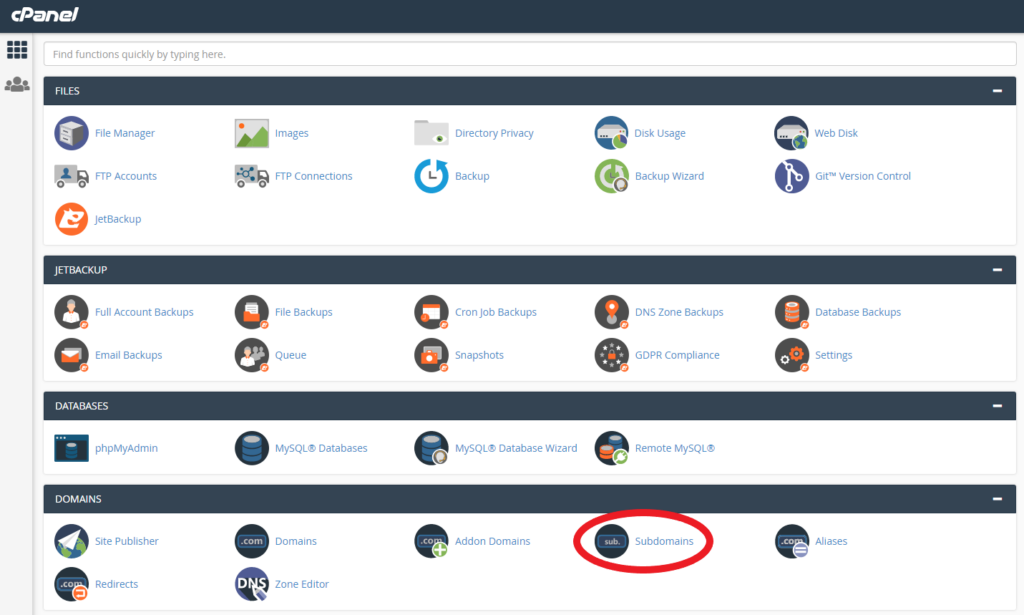 Subdomains location in cPanel