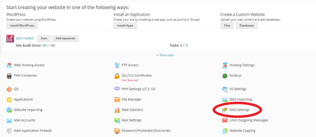 DNS settings location in Plesk