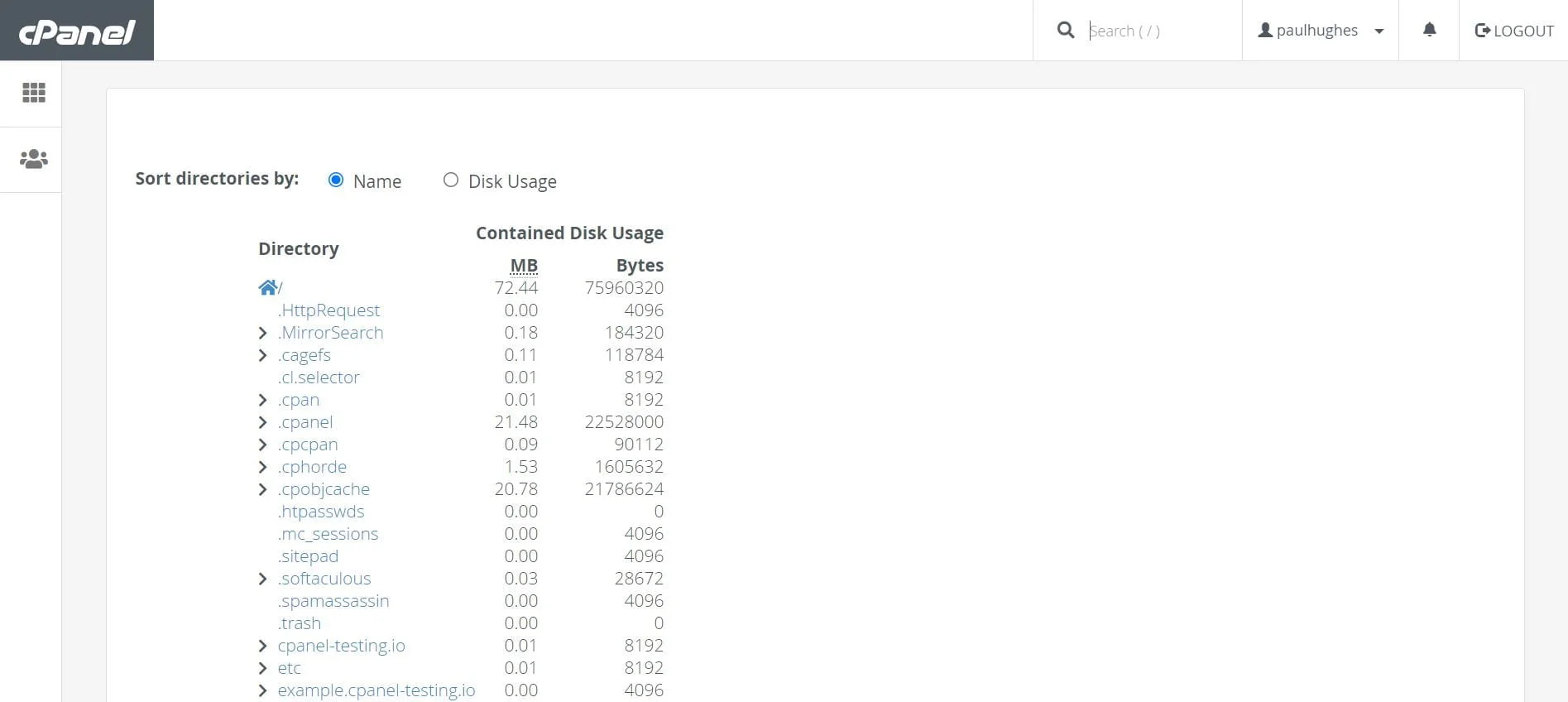 Sorted disk usage in cPanel
