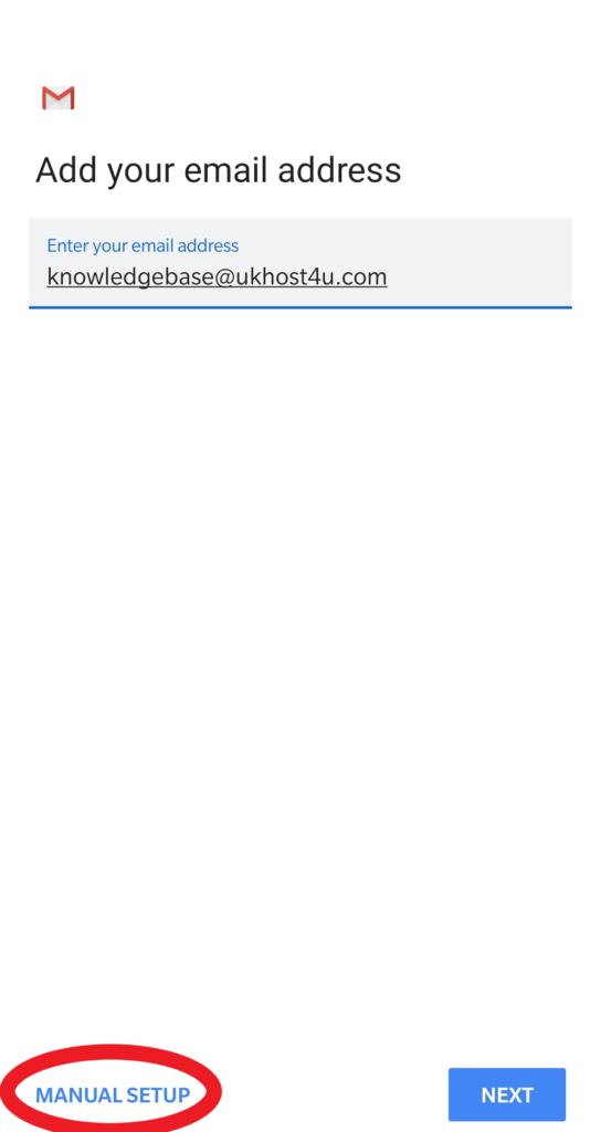 screenshot highlighting manual setup option in Gmail setup