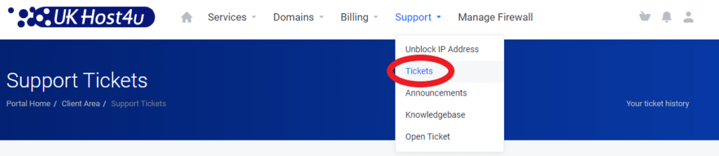 support tickets option in Client Area