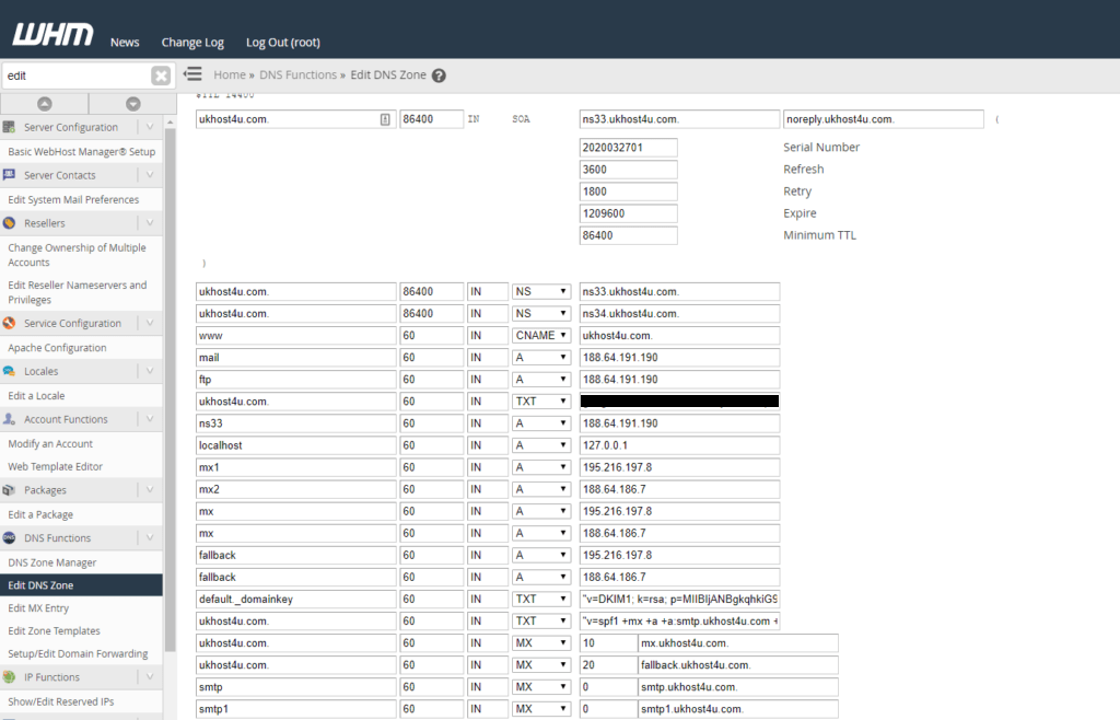 edit DNS Zone records in cPanel
