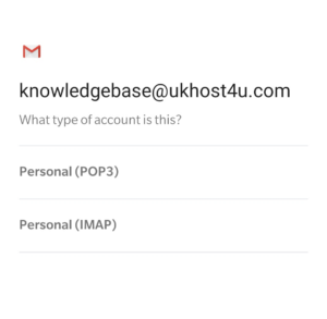 image of account type on Gmail setup