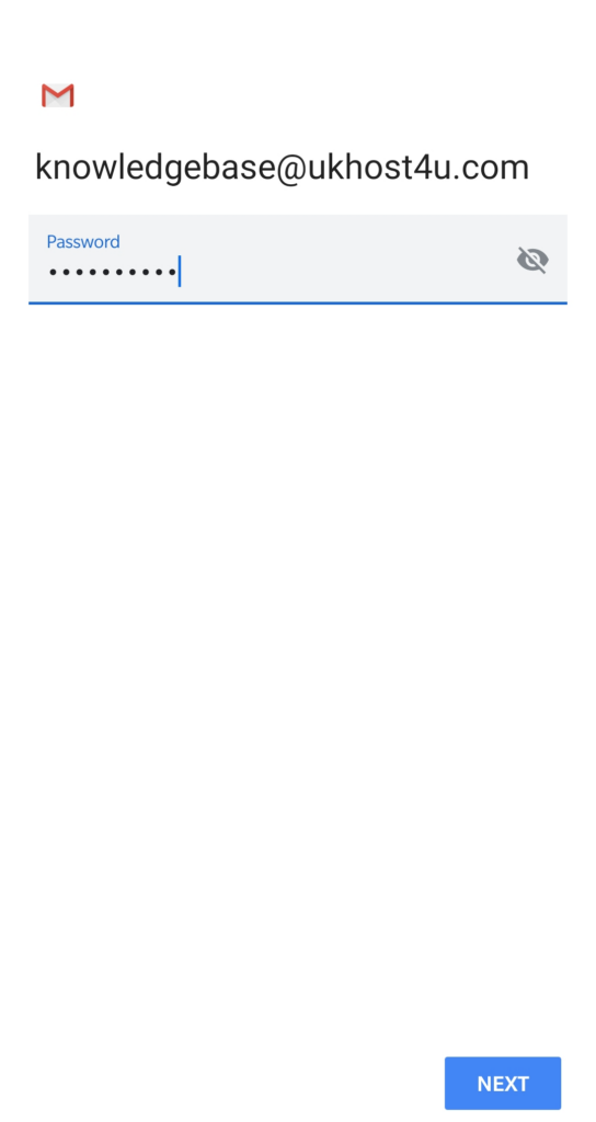 screenshot of password input on Gmail setup