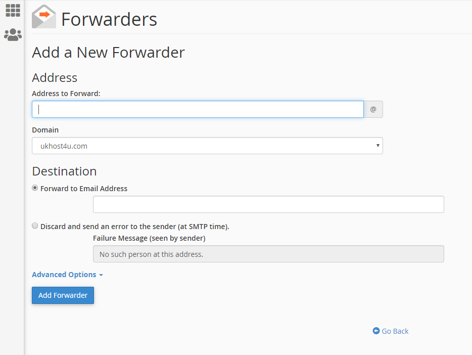 screenshot of Forwarders options in cPanel