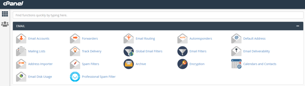 screenshot of email section in cPanel