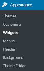 Widgets option in Appearance menu of WordPress