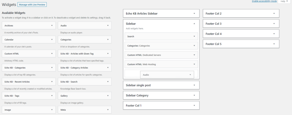 adding widgets in WordPress