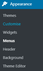 Menus option in Appearance menu in WordPress