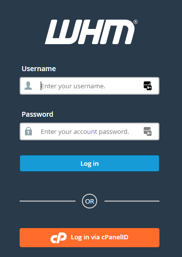 WHM login screen