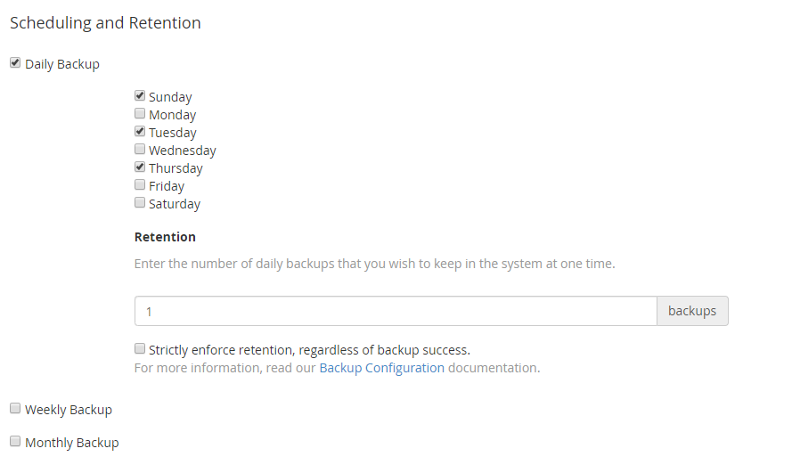 backup scheduling options in WHM