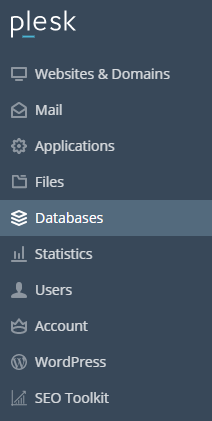 Database section in Plesk
