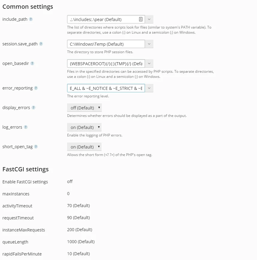 PHP settings in Plesk