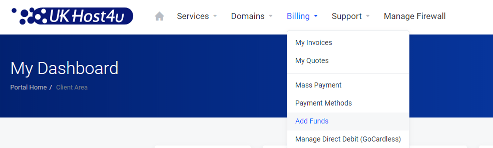 image showing add funds in Client Area