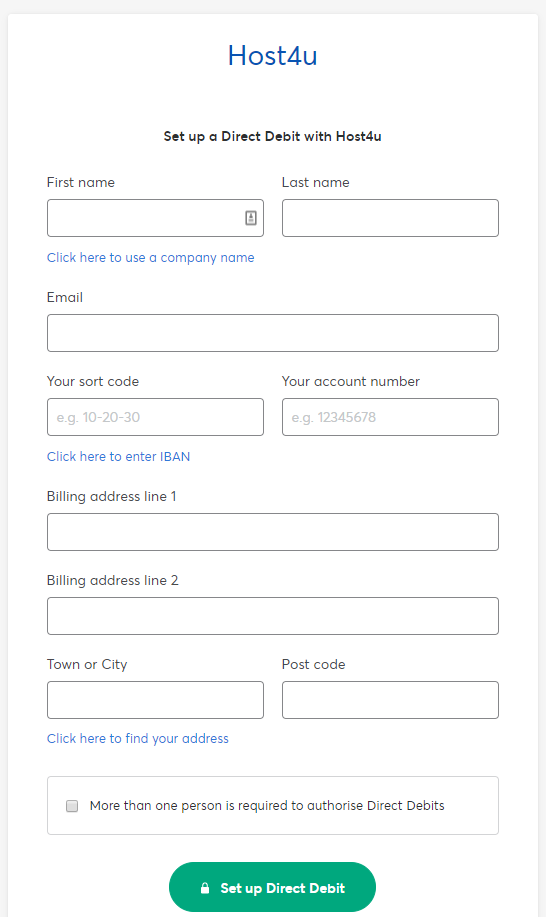 screenshot of GoCardless setup
