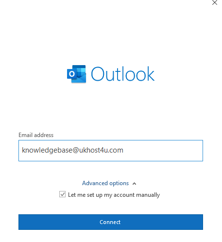 add email account screen on Outlook