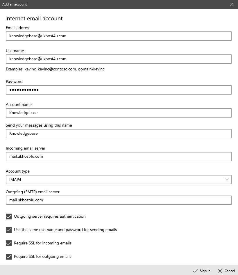 full manual settings in Windows Mail