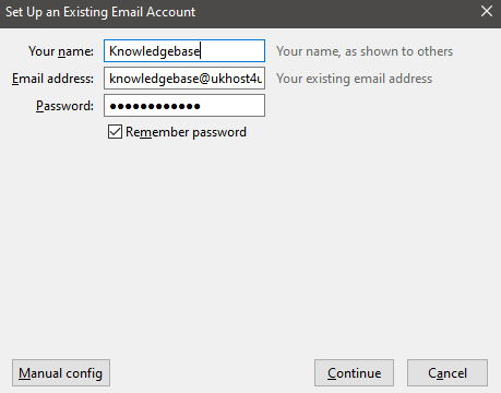 image of account setup in Thunderbird