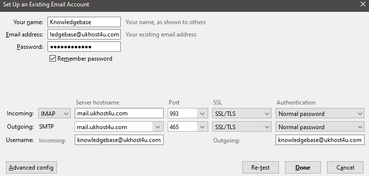 image of manual configuration options in cPanel