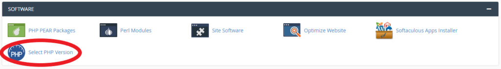 Select PHP Version section in cPanel