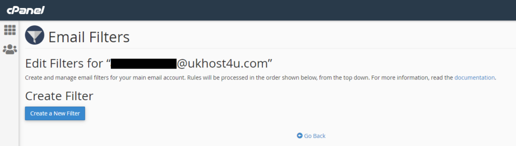 screenshot showing edit email filters in cPanel