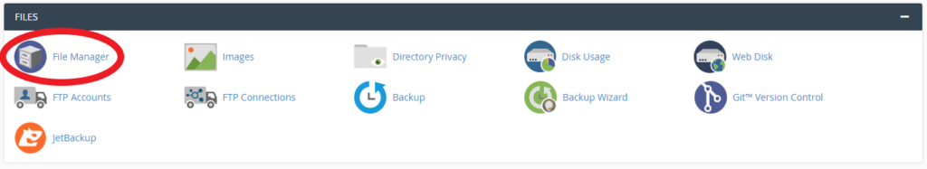 screenshot showing file manager in cPanel