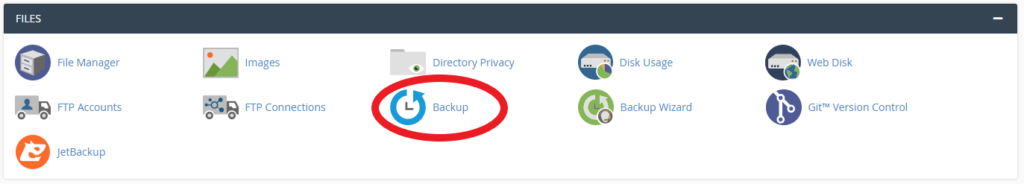 picture showing how to make partial account backup on cPanel