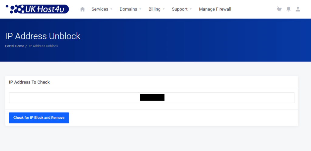 image showing Manage Firewall in Client Area