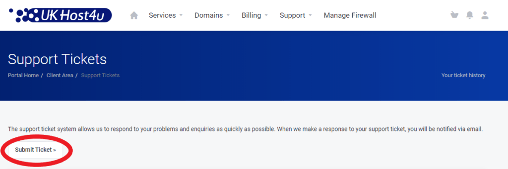 submit a ticket option in Client Area