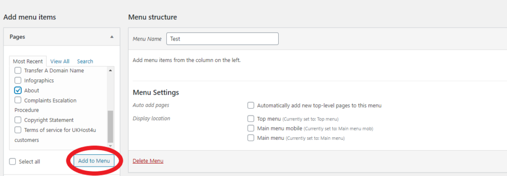 Adding items to menu screen in WordPress