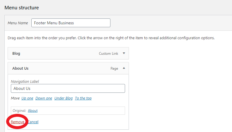 Removing item from a menu in WordPress