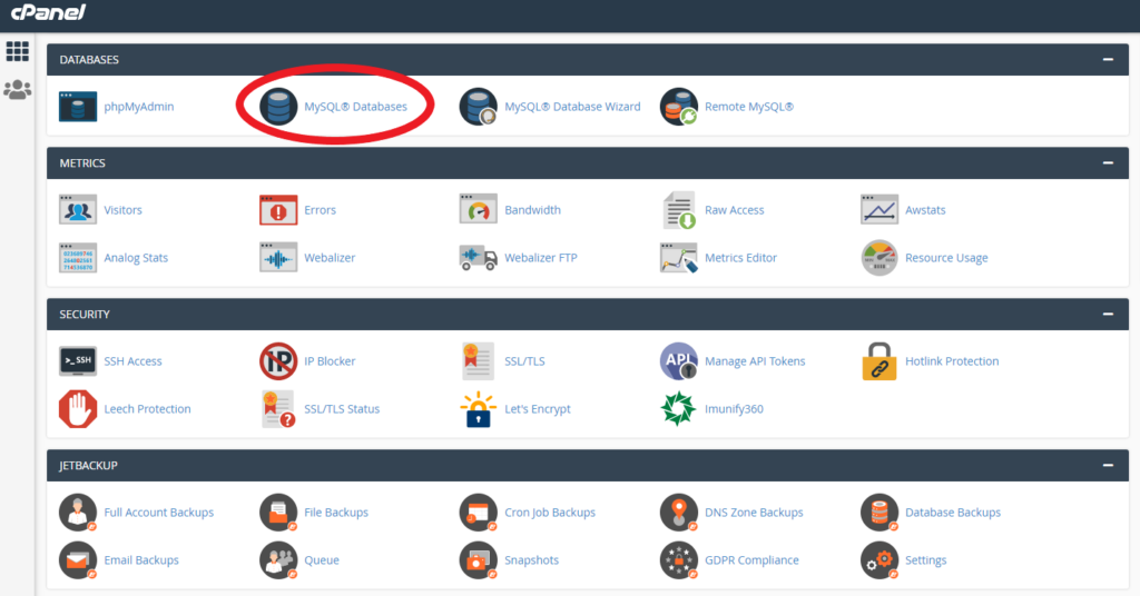 MySQL databases option in cPanel