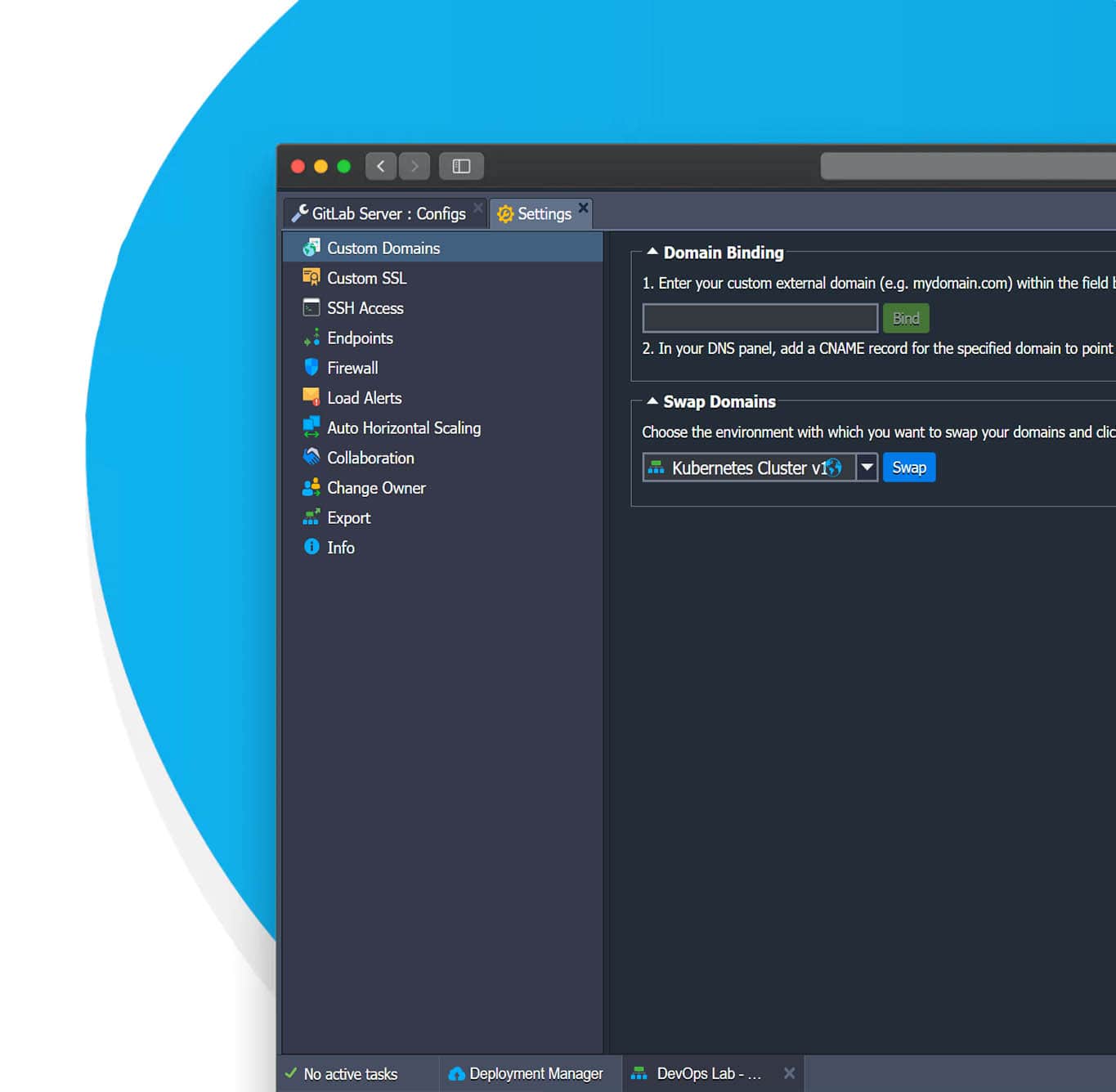screenshot of settings in DevOps interface