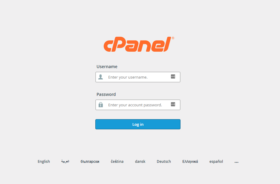 screenshot of cPanel login page