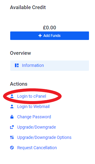 screenshot showing cPanel login option