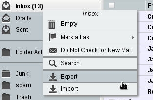 Export mail option in Horde