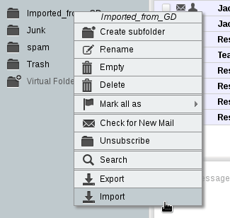 Import option for folder in Horde