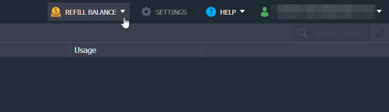 screenshot showing Refill Balance option in UKHost4u cloud platform