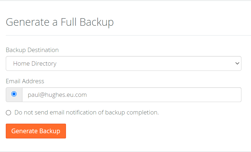 picture showing how to make partial account backup on cPanel