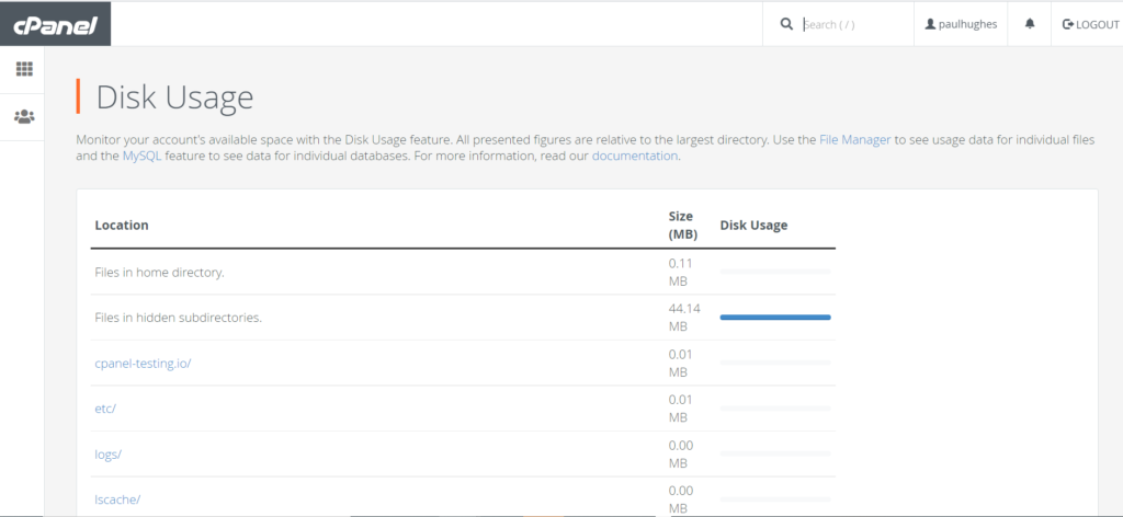 viewing disk space and usage for shared account in cpanel - ukhost4u.com