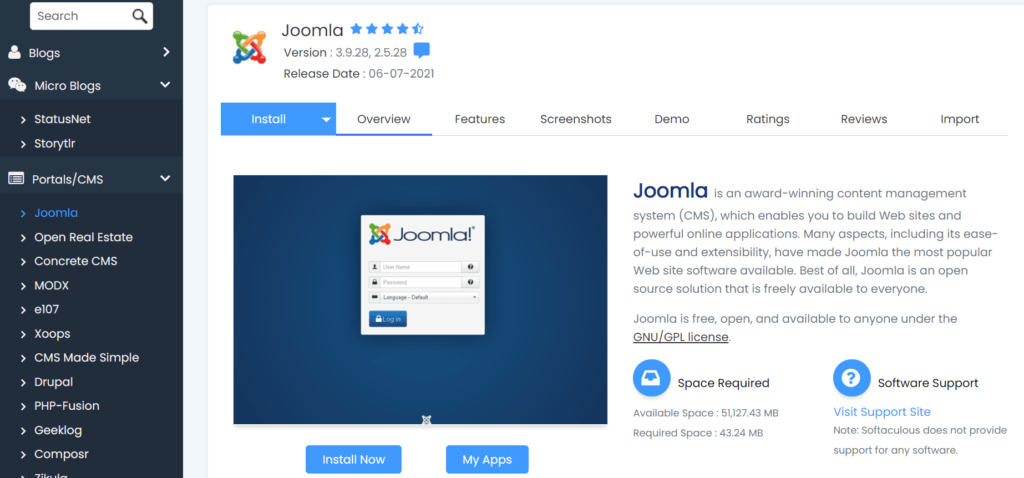 ukhost4u.com Joomla installation using Softaculous