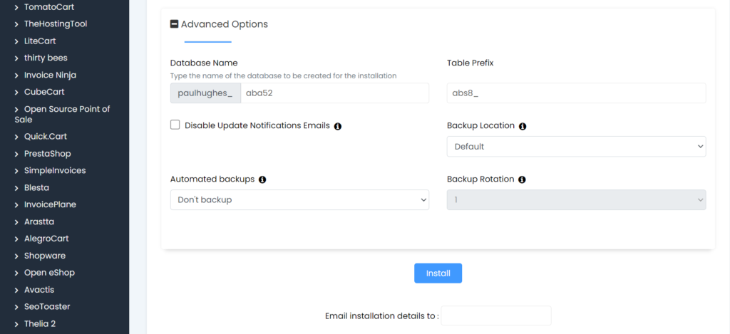 ukhost4u.com AbanteCart installation using Softaculous